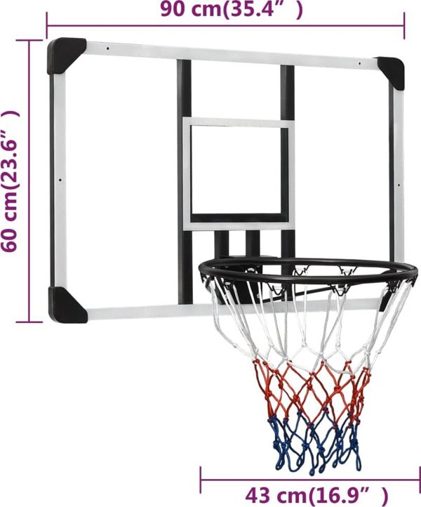 vidaXL Diafanos tamplo me kalathi gia mparks basketball 90x60x2.5 cm