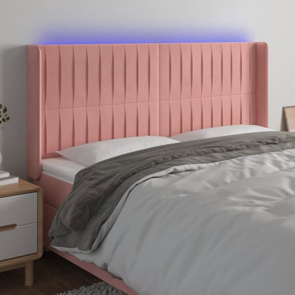 vidaXL Κεφαλάρι για κρεβάτι με LED, ροζ, 183x16x118/128 cm, βελούδο