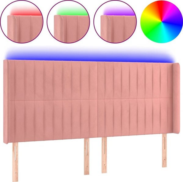 vidaXL Κεφαλάρι για κρεβάτι με LED, ροζ, 183x16x118/128 cm, βελούδο