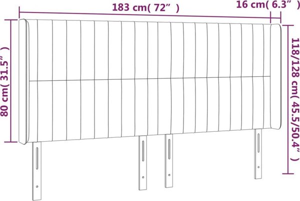 vidaXL Κεφαλάρι για κρεβάτι με LED, ροζ, 183x16x118/128 cm, βελούδο