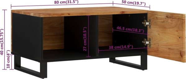 vidaXL Τραπεζάκι καφέ, 80x50x40 εκ., μασίφ ξύλο ακακίας και MDF