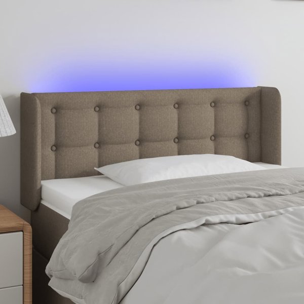 vidaXL Zaglowek do lozkou me LED, taupe, 103x16x78/88 cm, tkanina