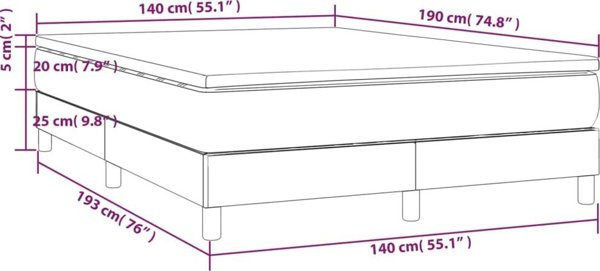 vidaXL Κρεβάτι Continental με στρώμα, καφέ ύφασμα 140x190 cm
