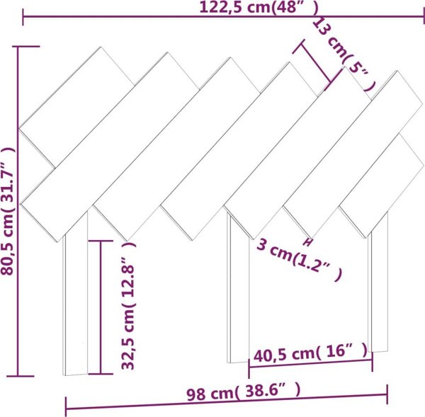 vidaXL Κεφαλάρι κρεβατιού, γκρι, 122,5x3x80,5 εκ., μασίφ πεύκο