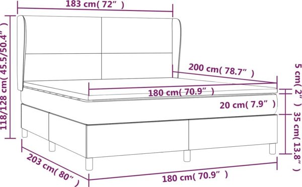 vidaXL Λύκο kontynentalne με στρώμα, μαύρο, ύφασμα 180x200 cm