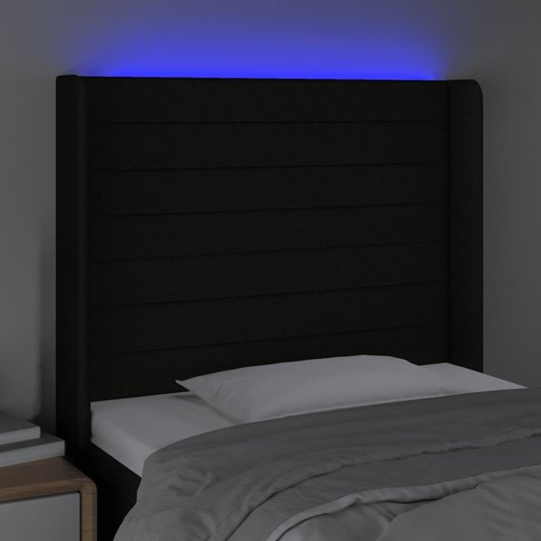 vidaXL Κεφαλάρι κρεβατιού με LED, μαύρο, 93x16x118/128 cm, ύφασμα