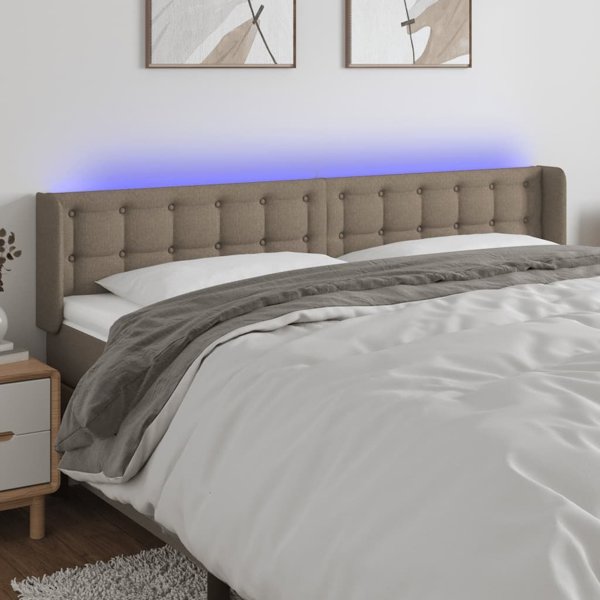 vidaXL Zaglowek do lozkou me LED, taupe, 163x16x78/88 cm, tkanina
