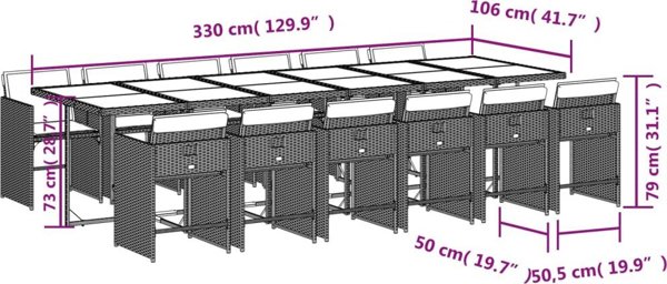 vidaXL 13-τμχ σετ επίπλων κήπου με μαξιλάρια, μπεζ, πολυρατάν