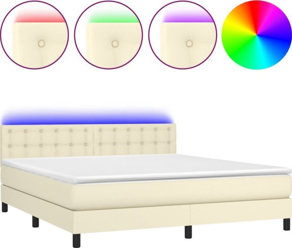 vidaXL Ηπειρωτικό κρεβάτι LED με στρώμα κρεμ οικοδέρμα 180x200 cm