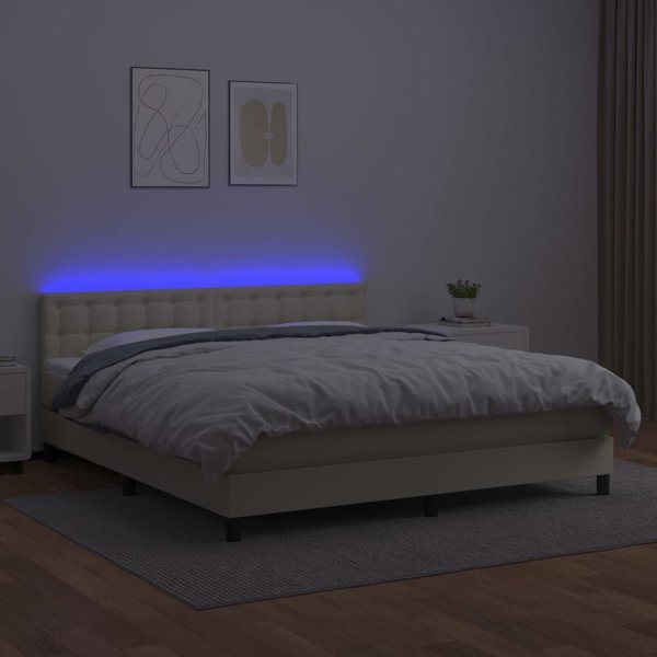 vidaXL Ηπειρωτικό κρεβάτι LED με στρώμα κρεμ οικοδέρμα 180x200 cm