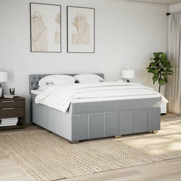 vidaXL Kρεβάτι Continental με στρώμα, ανοιχτό γκρι, ύφασμα, 180x200 cm