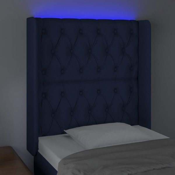 vidaXL Ζαγκλόβεκ για κρεβάτι με LED, μπλε, 83x16x118/128 εκ, ύφασμα
