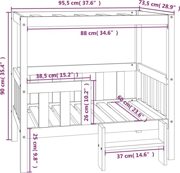 vidaXL Κρεβάτι για σκύλο, λευκό, 95,5x73,5x90 cm, μασίφ πεύκο