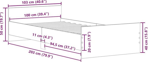vidaXL Κρεβάτι χωρίς στρώμα, παλιό ξύλο 100x200 cm, συγκολλημένο ξύλο