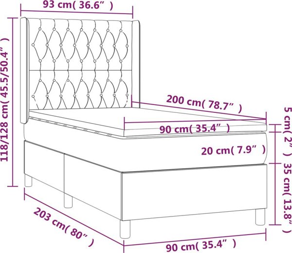 vidaXL Lozko kontynentalne z materacem czarne 90x200 cm tkanina