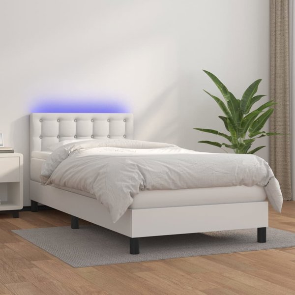 vidaXL Κρεβάτι κοντινένταλ με στρώμα και LED, λευκό οικοδερμα 100x200cm