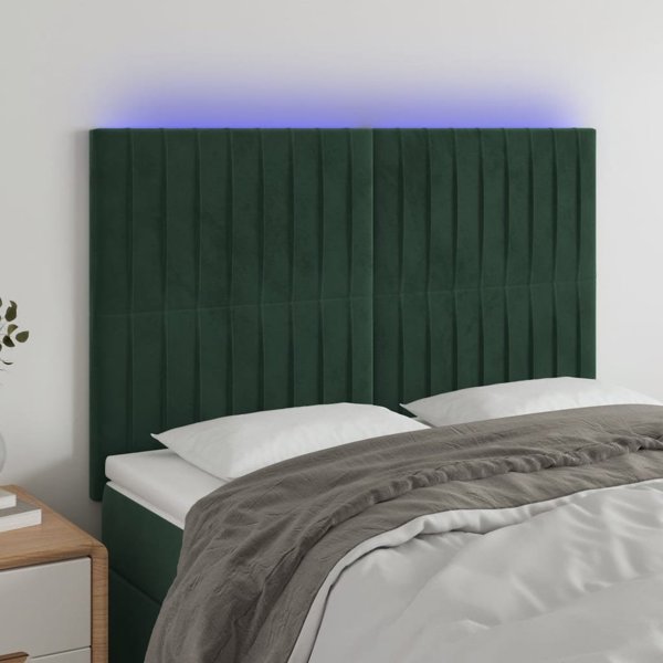 vidaXL Κεφαλάρι κρεβατιού με LED, σκούρο πράσινο, 144x5x118/128 cm