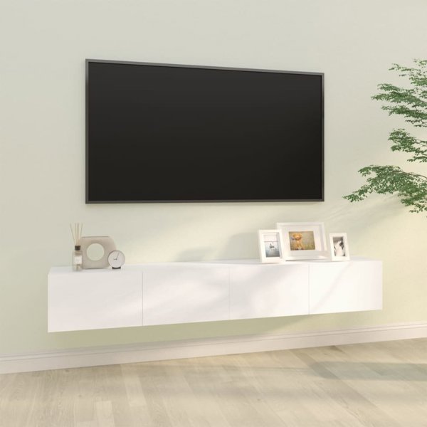 vidaXL Τοίχου ντουλάπια κάτω από TV, 2 τεμάχια, λευκά, 100x30x30 εκ.