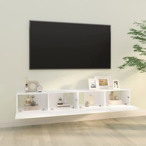 vidaXL Τοίχου ντουλάπια κάτω από TV, 2 τεμάχια, λευκά, 100x30x30 εκ.