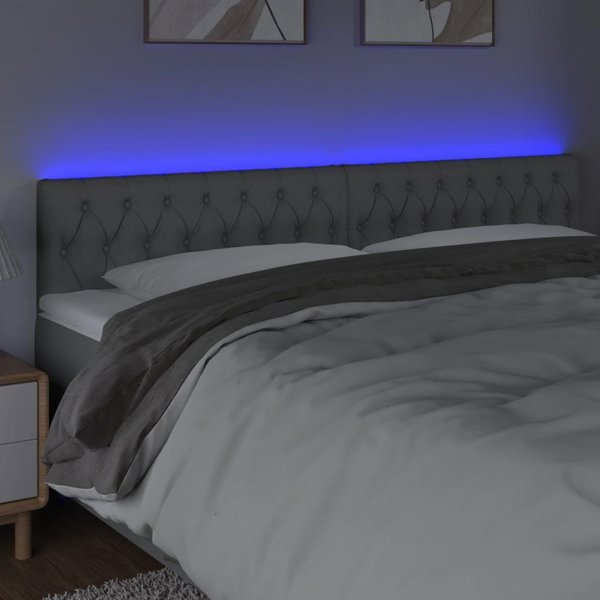 vidaXL Κεφαλάρι κρεβατιού με LED, ανοιχτό γκρι, 200x7x78/88 εκ., ύφασμα