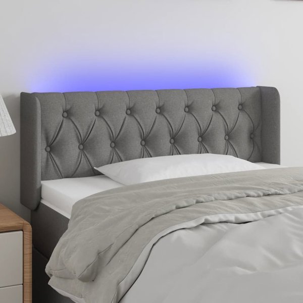 vidaXL Zaglowek do lozka z LED, ciemnoszary, 93x16x78/88 cm, tkanina