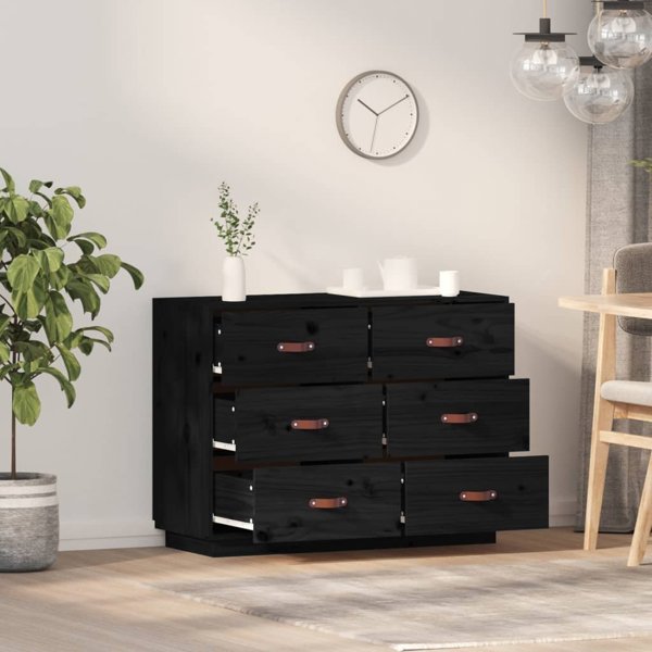 vidaXL vidaXL Komoda, czarna, 100x40x75 cm, lite drewno sosnowe