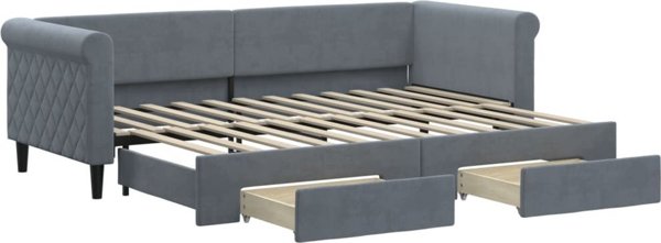vidaXL Sofa rozsuwana z szufladami, ciemnoszara, 80x200 cm, aksamit