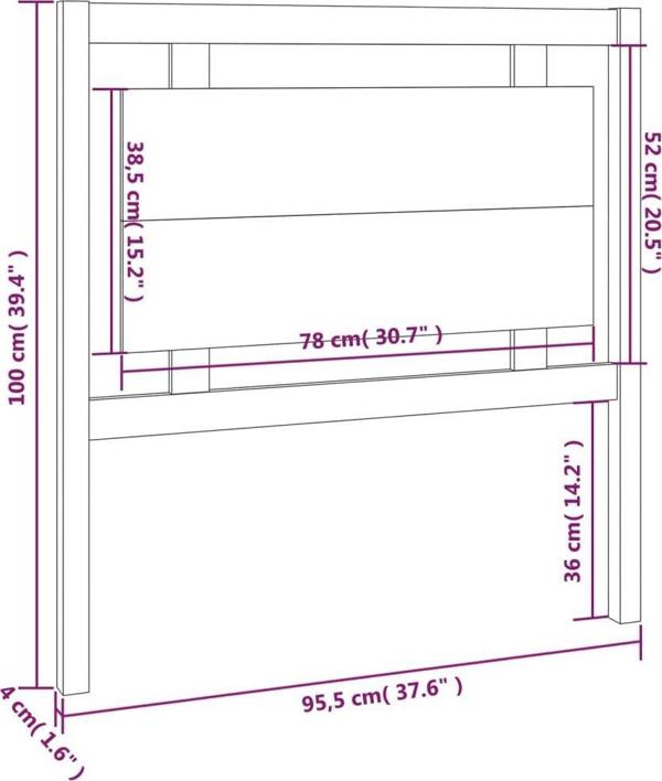vidaXL Κεφαλάρι κρεβατιού, μαύρο, 95,5x4x100 εκ, μασίφ πεύκο