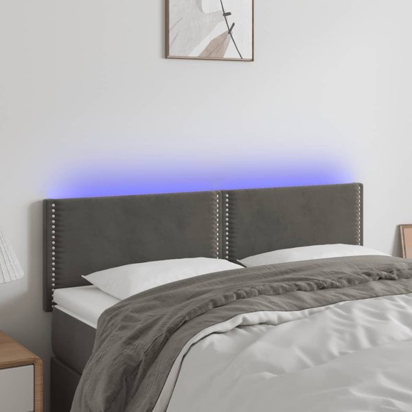 vidaXL Κεφαλάρι κρεβατιού με LED, σκούρο γκρι, 144x5x78/88 cm, βελούδο