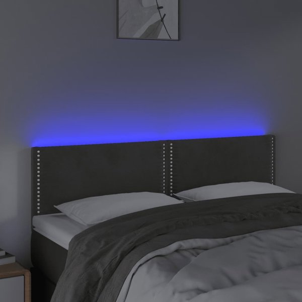 vidaXL Κεφαλάρι κρεβατιού με LED, σκούρο γκρι, 144x5x78/88 cm, βελούδο