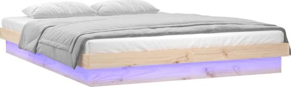 vidaXL Rama κρεβατιού με LED, 140 x 200 cm, από μασίφ ξύλο