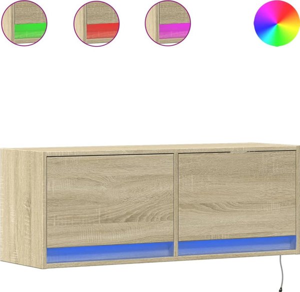 vidaXL Επιτοίχια Ντουλάπα TV με LED, δρυς Sonoma, 100x31x35 cm