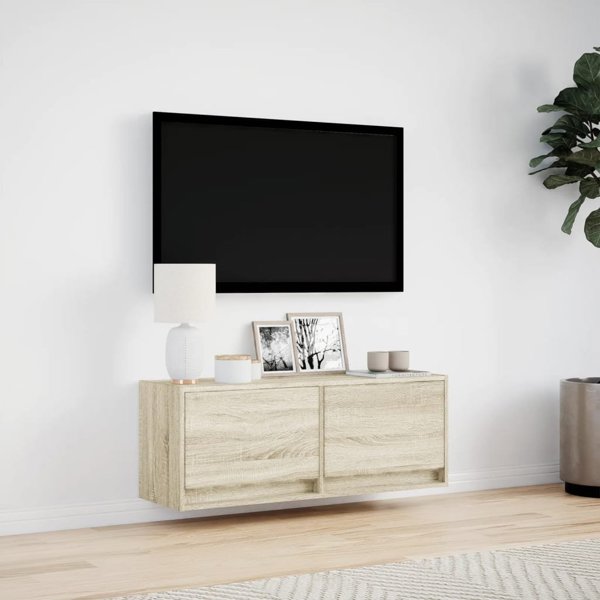 vidaXL Επιτοίχια Ντουλάπα TV με LED, δρυς Sonoma, 100x31x35 cm