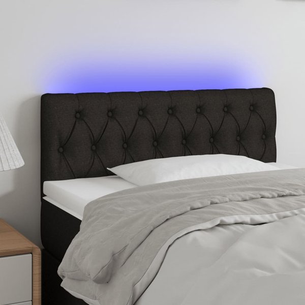 vidaXL Zaglowek do lozka z LED, czarny, 90x7x78/88 cm, tkanina