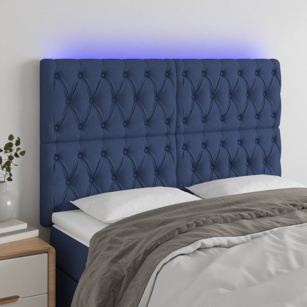 vidaXL Zaglowek do lozka z LED niebieski 160x7x118/128 cm tkanina