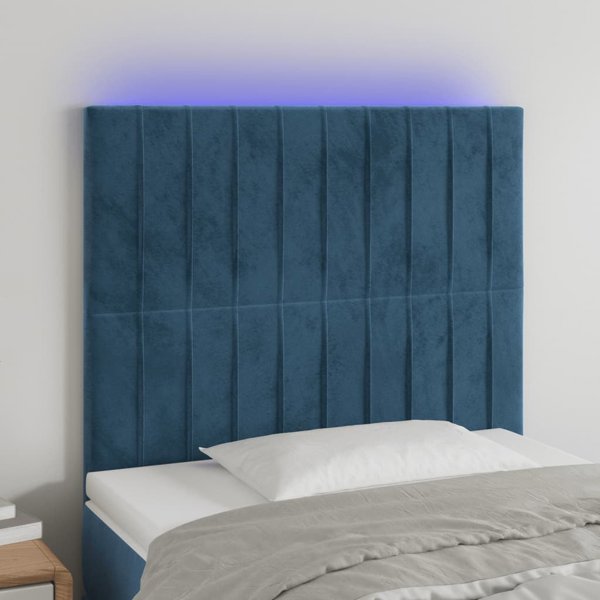 vidaXL Κεφαλάρι κρεβατιού με LED, σκούρο μπλε, 80x5x118/128 cm