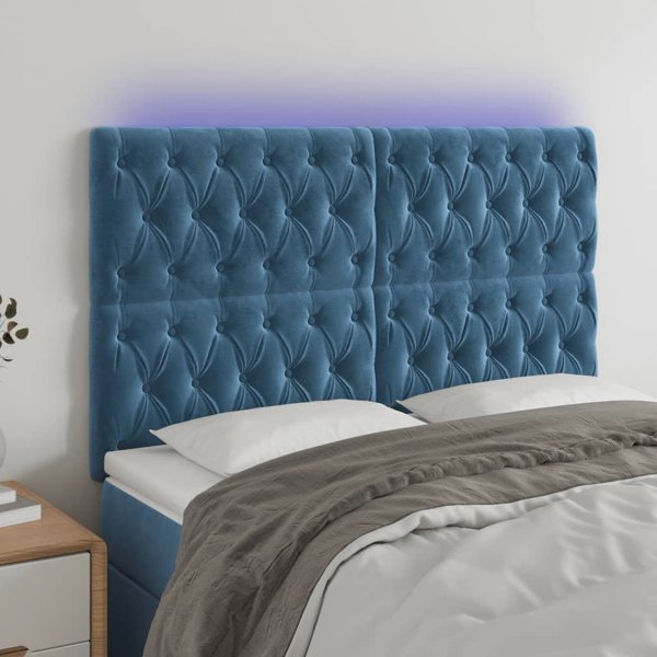 vidaXL Κεφαλάρι για κρεβάτι με LED, σκούρο μπλε, 160x7x118/128 cm