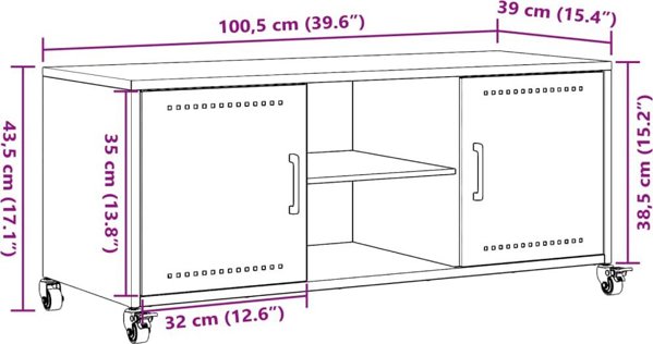 vidaXL Szafka RTV, musztardowa, 100,5x39x43,5 cm, stal
