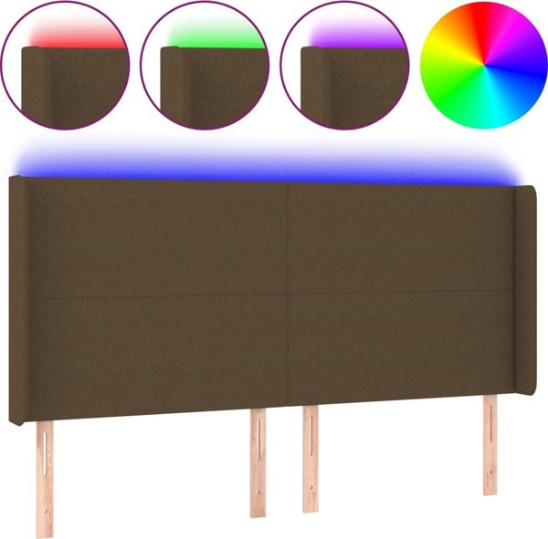 vidaXL Κεφαλάρι κρεβατιού με LED, σκούρο καφέ, 183x16x118/128 cm, ύφασμα