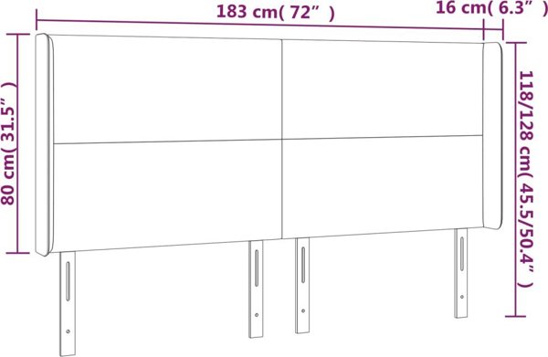 vidaXL Κεφαλάρι κρεβατιού με LED, σκούρο καφέ, 183x16x118/128 cm, ύφασμα