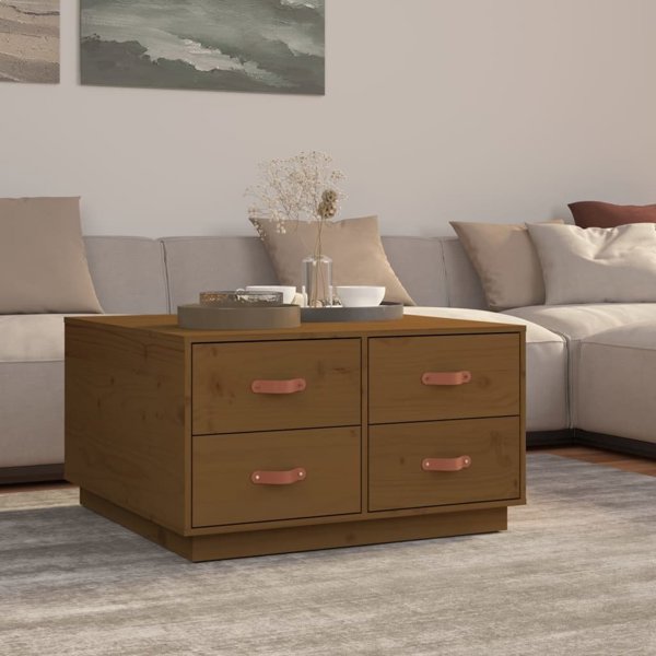 vidaXL Τραπέζι καφέ, μέλι καφέ, 80x80x45 εκ., μασίφ πεύκο