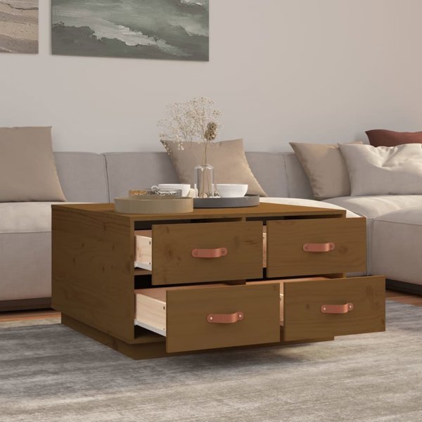 vidaXL Τραπέζι καφέ, μέλι καφέ, 80x80x45 εκ., μασίφ πεύκο