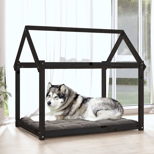 vidaXL vidaXL Legowisko dla psa, czarne, 111x80x100cm, lite drewno sosnowe