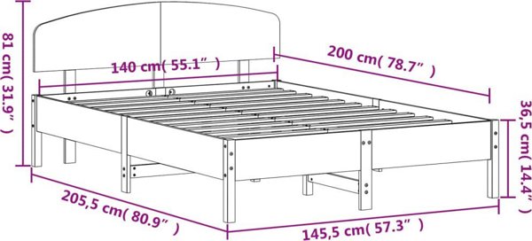 vidaXL Ράμα κρεβατιού 140x200 cm από μασίφ πεύκο
