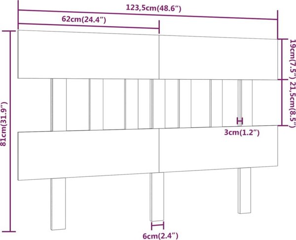 vidaXL Κεφαλάρι Κρεβατιού 123,5x3x81 cm, από Μασίφ Πεύκο