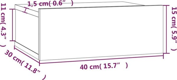 vidaXL Επιτοίχιο Κομοδίνο, γκρι ντόπσονομα, 40x30x15 εκ