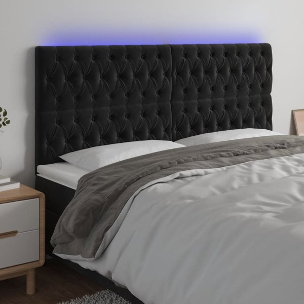 vidaXL Κεφαλάρι κρεβατιού με LED, μαύρο, 180x7x118/128 εκ., βελούδο