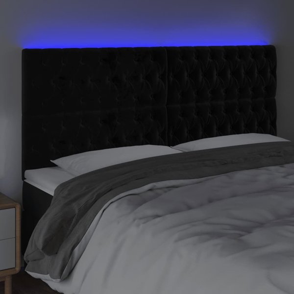 vidaXL Κεφαλάρι κρεβατιού με LED, μαύρο, 180x7x118/128 εκ., βελούδο
