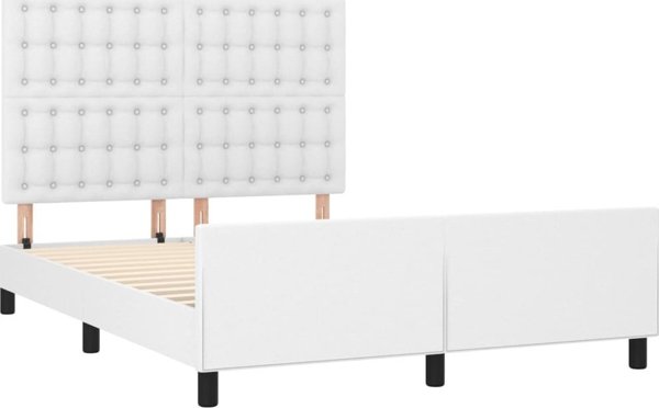 vidaXL Rama κρεβατιού με προσκέφαλο, λευκή, 140x200cm, επενδυμένη με συνθετικό δέρμα