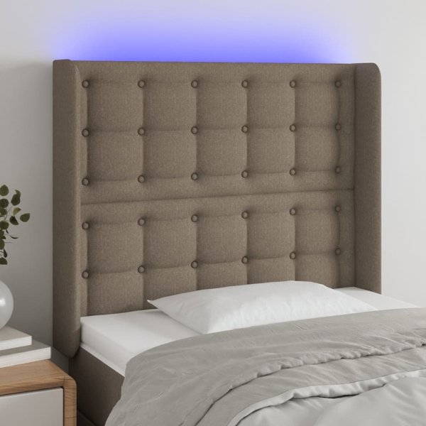 vidaXL Zaglowek do lozka z LED, taupe, 83x16x118/128 cm, tkanina